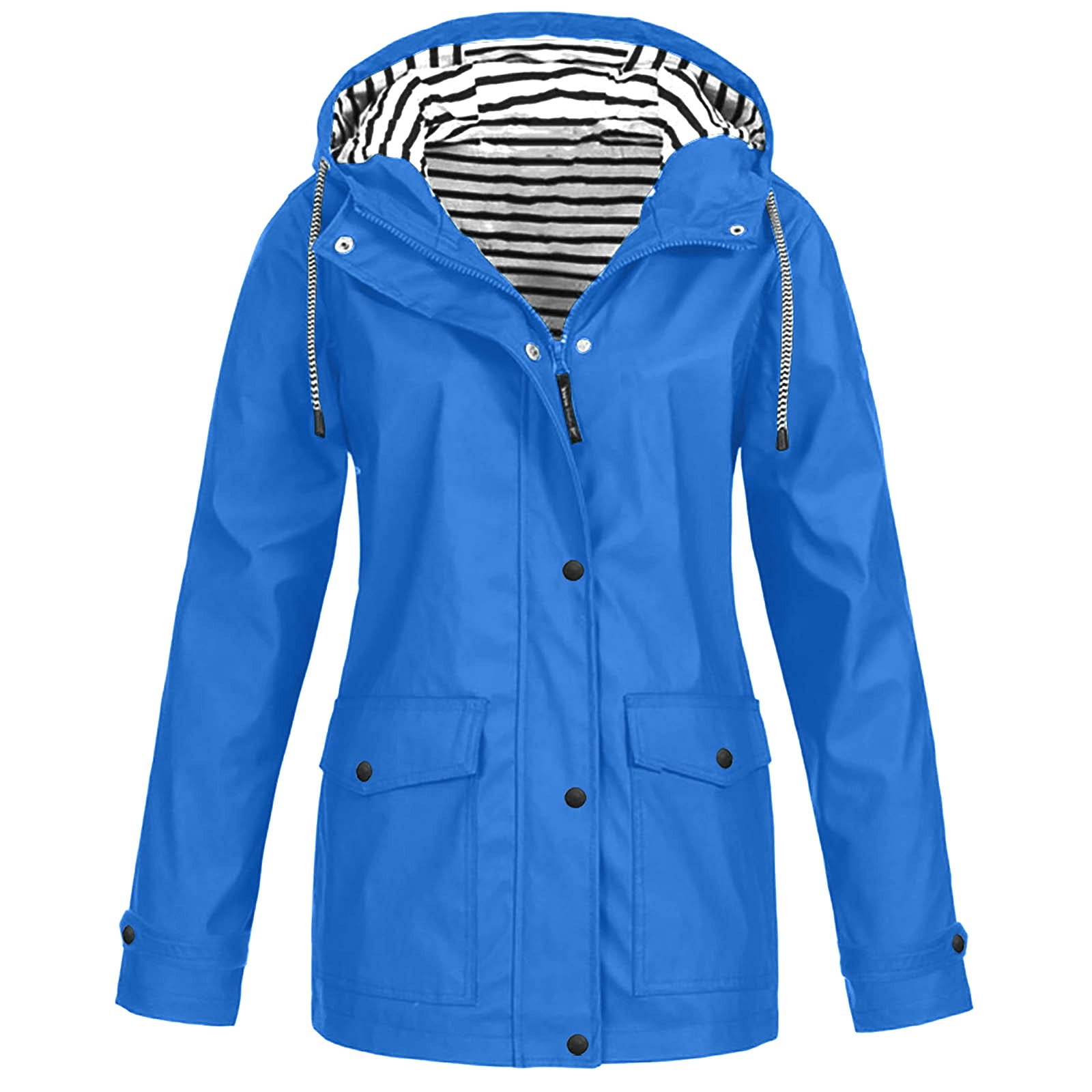 WEIYLL Womens Fleece Jacket Plus Outdoor Windproof Hooded Solid Color Raincoat Blue Cold Weather Tops Size 4XL