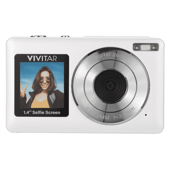 Vivitar PopSnap Duo 56MP Digital Camera Digital Zoom with Dual Screens, 2.7K Video, Rechargeable Battery, microSD Card Compatible, White