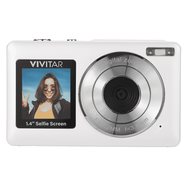 Vivitar PopSnap Duo 56MP Digital Camera Digital Zoom with Dual Screens, 2.7K Video, Rechargeable Battery, microSD Card Compatible, White