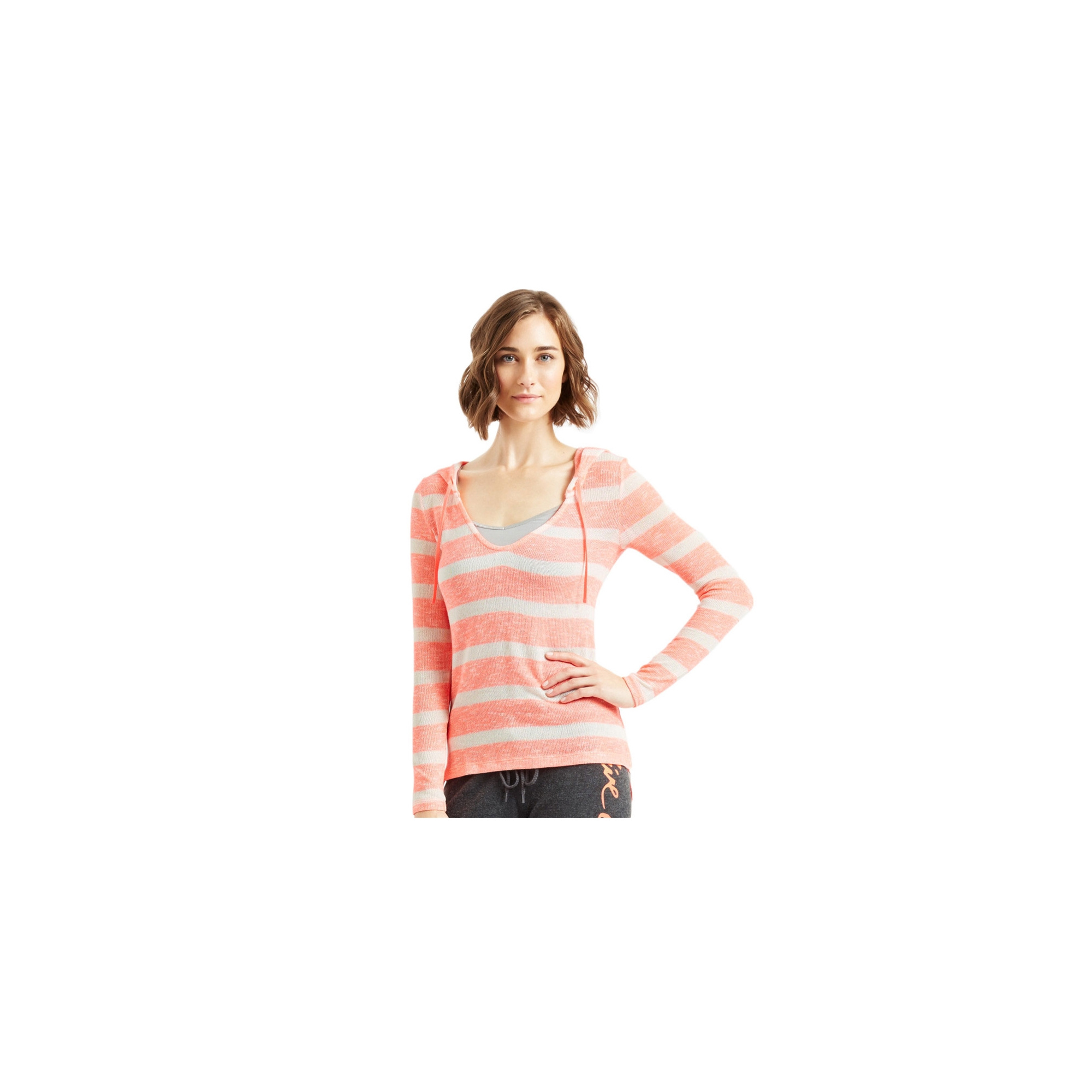 Aeropostale Chandail à Capuche Rayé pour Femmes, Orange, Juniors, Très Grand