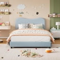 thumbnail image 1 of Full Blue Boucle Upholstered Bed Frame – Soft Low Profile Platform, Sturdy Wooden Slats, Rounded Corners, Noise-Free, Easy Assembly, 1 of 8