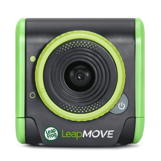LeapFrog® LeapMove Système de Jeu Vidéo d'Apprentissage Actif - Version Anglaise, 4-7 Ans, Caméra à Détection de Mouvement Compacte Noire et Verte Orientée vers l'Avant avec une Grande Bague d'Objectif Circulaire Vert lime, Bouton d'Alimentation à Droite, et le logo LeapFrog Dessous, Conçu pour l'Électronique Éducative Qui Prend en Charge l'Apprentissage par Mouvement et le Développement des Habiletés Motrices chez les Enfants.