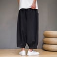 thumbnail image 5 of Enjoytime Men Pants Solid Color Elastic Waist Drawstring 7/8Th Trousers Lightweight Work Casual Pants with Pockets Black L, 5 of 5