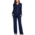 thumbnail image 2 of Pyjama pour Femmes à Col en V, Manches Longues, Pantalon, Violet, TG, 2 of 7