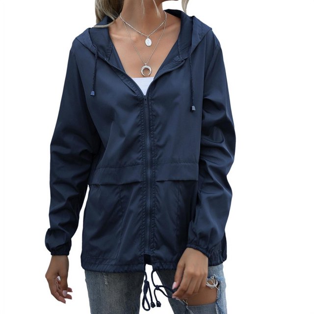 Femmes Veste à Capuche Cordon Imperméable Randonnée Pluie Veste Outwear Sports Outdoor Veste Manteau