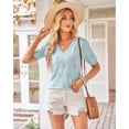 thumbnail image 4 of Arach&Cloz Women's V-Neck Short Sleeve Special Rib Knitted Pattern Casual Tops Sweater Spring Summer 2025, 4 of 6