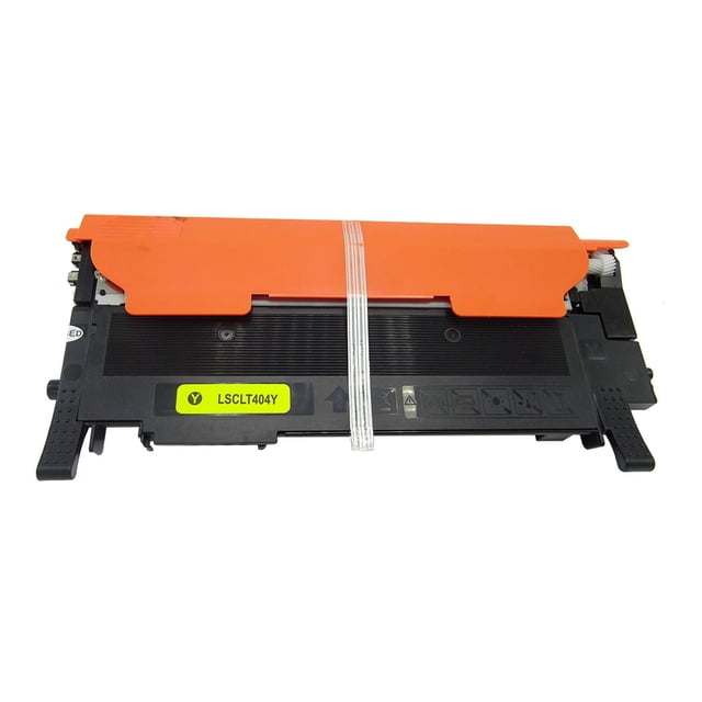 L-ink Cartouche de Toner Jaune Compatible Samsung CLT-Y404S avec Corps en Plastique Noir et Couvercle Protecteur orange, Étiquetée LSCLT404Y et Sécurisée par une Sangle Transparente, Compatible avec les Imprimantes Samsung C430 et C480, Offrant une Qualité d'Impression Nette et un Rendement de 1000 Pages.