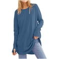 thumbnail image 1 of Kvture Tuniques à Manches Longues d'Automne pour Femmes, Décontractées, avec Trou pour le Pouce, Chemises Longues, Coupe Ample, Col Ras du Cou, Ourlet Arrondi, Blouse pour Porter avec des Leggings, Basique, Couleur Unie, Chemises Grande Taille, 1 of 6