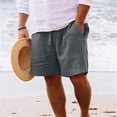 thumbnail image 4 of cllios Men's Linen Shorts Casual Cotton Elastic Waist Drawstring Summer Beach Vacation Shorts with Pockets, 4 of 5