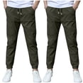 thumbnail image 3 of Hurxie Deals 2Pc Boys Cargo Pants Cotton Linen Drawstring Sweatpants Army Green,3 Year, 3 of 7