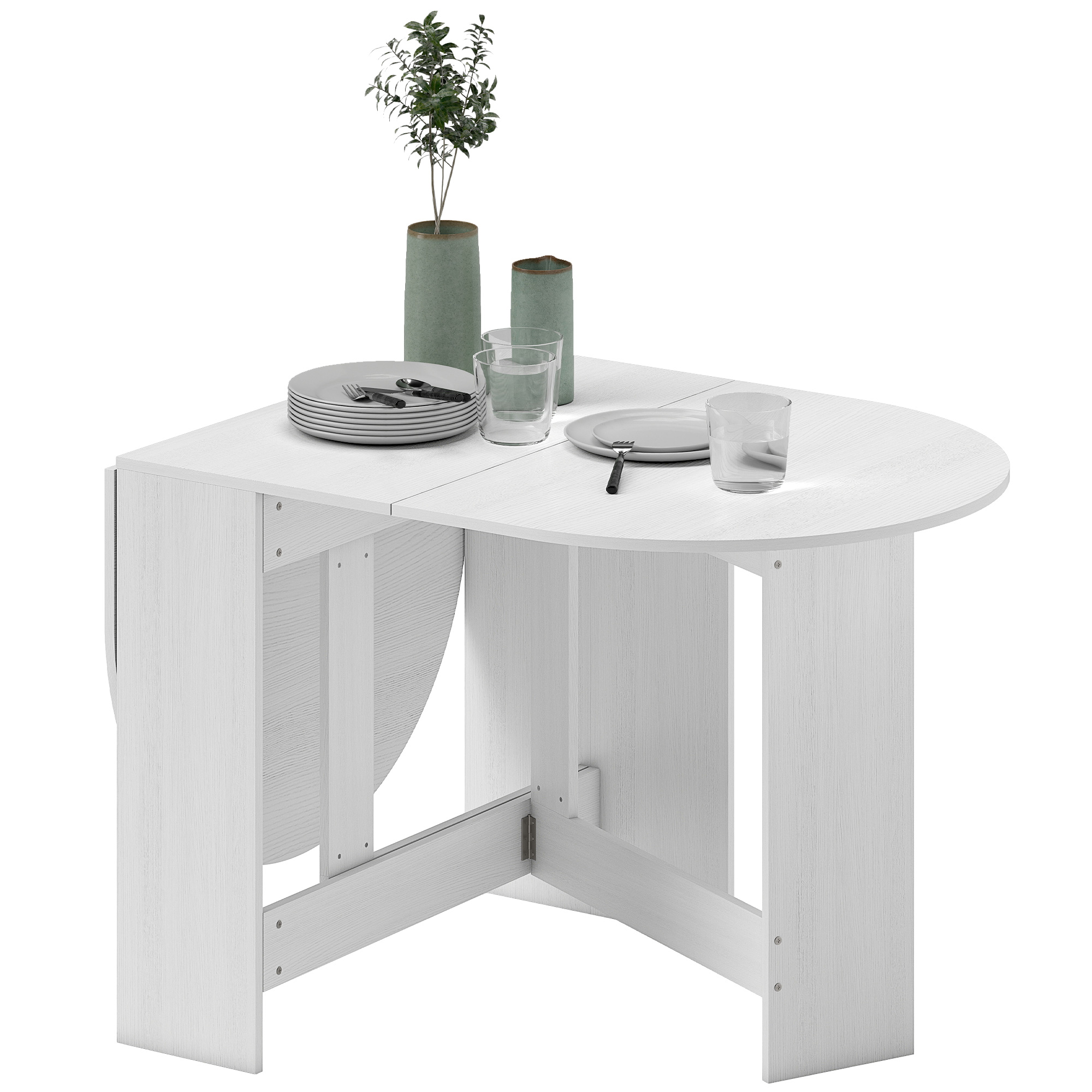 CoSoTower Oval Folding Dining Table, Space Saving Drop Leaf Kitchen Table for Dining Room, Living Room, Distressed White