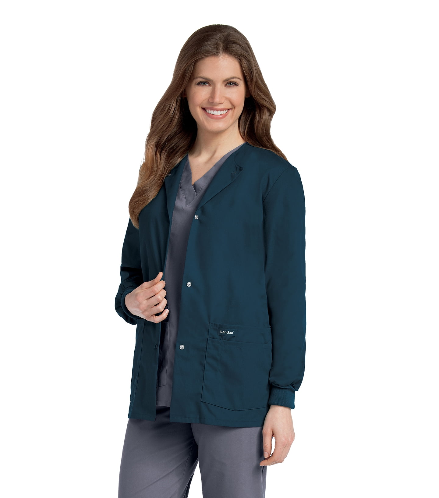 Landau Essentials Veste d'Uniforme Médicale pour Femmes, Coupe Classique et Décontractée, Col Rond, 4 Poches