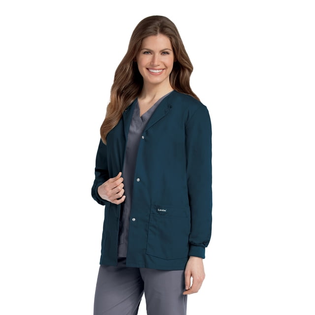 Landau Essentials Veste d'Uniforme à 4 Poches pour Femmes : Coupe Classique et Décontractée, Col Ras du Cou, devant à Boutons-Pression et Poignets en Tricot 7525