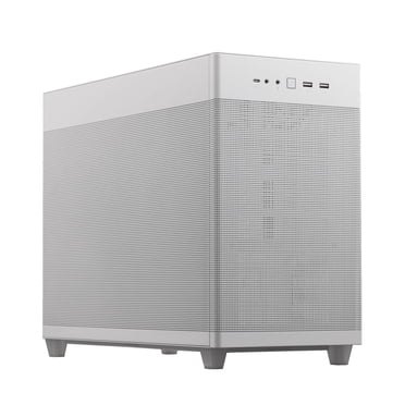 Boîtier blanc MicroATX ASUS Prime AP201 33 litres avec panneaux latéraux sans outil et filet quasi-filtre, avec prise en charge des refroidisseurs de 360 mm, des cartes graphiques jusqu'à 338 mm de