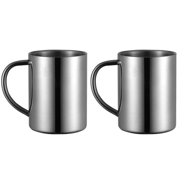 Camping Coffee Mugs Unbreakable Double Walled Stainless Steel Mug with Handle, Set of 2