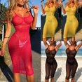 thumbnail image 2 of Robe de Plage Transparente Style Bohème d'Été Ultra-Mince Bord de Mer Écran Solaire Robe en Maille Aguichant Sans Manches à Bretelles Robe de Soirée en Boîte de Nuit, 2 of 2