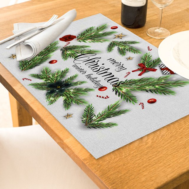 Oleegame 1PC Placemat Christmas Table Placemats Christmas Rustic Vintage Washable Table Mats