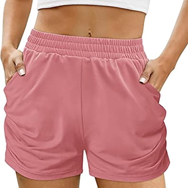 Yuyuzo Womens Lightweight Shorts Elastic Waist Drawstring Comfy Shorts Ladies Solid Colour Cotton Linen Beach Shorts