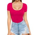 thumbnail image 1 of Dealovy Hauts de Sortie pour Femmes Manches Courtes Col Rond T-Shirts Ajustés Doux Couleur Unie Confortables T-Shirts Basiques, 1 of 5