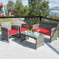 thumbnail image 1 of Costway 4PCS Patio Rattan Conversation Glass Table Top Cushioned Sofa Red, 1 of 10