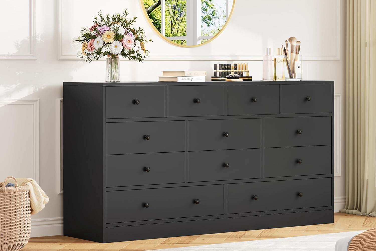 Dresser for Bedroom,12 Drawer Dressers & Chests of Drawers, Wood Storage Drawer Dresser with Power Outlet, 61 Inch