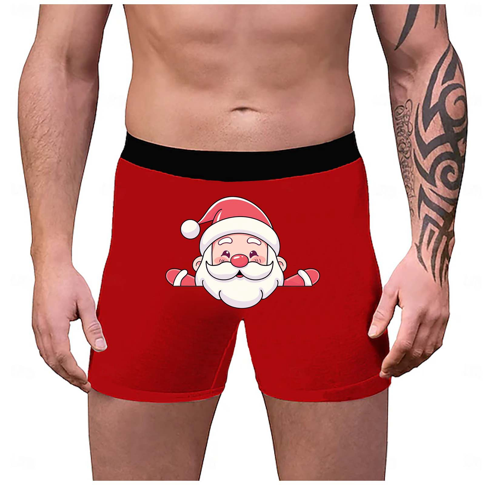 FhsagQ Underwear Mens Underwear Boxers Briefs 12 Pack Super Fit Men's Fashion Comfort Santa Print Series Shorts Underwear Men's Underwear Boxers Briefs Long Mens Underwear Cotton Comfortsoft Red XXL