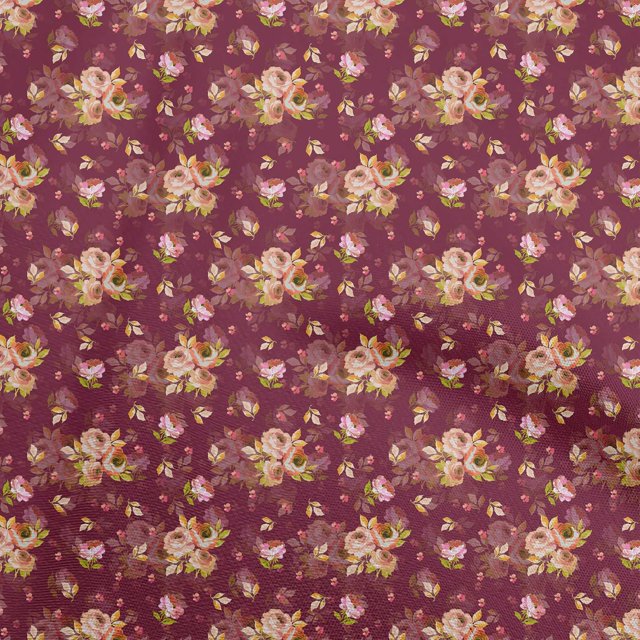 oneOone Rayon Maroon Fabric Florals Sewing Craft Projects Fabric Prints By Yard 56 Inch Wide