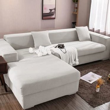 Elastic Durable L Shape Sofa Cover For 1 2 3 4 Seaters (White, 3 Seaters)