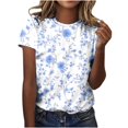 thumbnail image 1 of Pisexur Hauts d'Été pour Femmes, Blouses Habillées Décontractées pour Femmes Hauts à la Mode Chandail Décontracté Imprimé Manches Courtes Col Rond, Grande Taille pour Femmes Multicolore, TG, 1 of 1