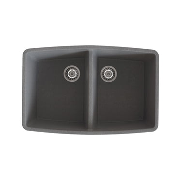 A&E Bath and Shower Bluva 33 In. Granite Double Bowl Kitchen Sink In Grey