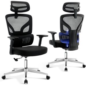 Président du Bureau ergonomique - Mesh respirant avec support lombaire 3D Accoudoirs et appuie-tête - Chaise pivotante de bureau d'intérieur noir