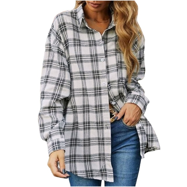 EQWLJWE Liquidation d'Été! Veste Décontractée d'Automne pour Femmes, Veste à Carreaux Classique Imprimée à Manches Longues avec Poches, Vestes d'Été Automne pour Femmes