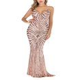 thumbnail image 2 of Women Sequins Formal Dress Shiny V Neck Backless Evening Gown, 2 of 5