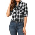 thumbnail image 1 of Unique Bargains Junior's Check Roll Up Sleeves Flap Pockets Brushed Shirt, 1 of 5