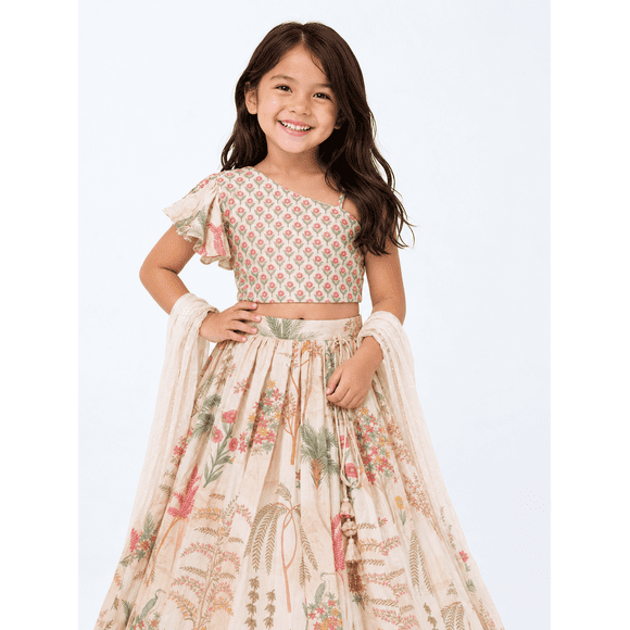 DWEEP SARA Elegant Cream Floral Printed Kids Lehenga Set, 6M-1(16)