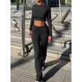 thumbnail image 2 of Honganda Women Spring Outfits Solid Color Long Sleeves Crop Tops Bootcut Pants  2 Pcs Set Streetwear Aesthetic Clothes, 2 of 6