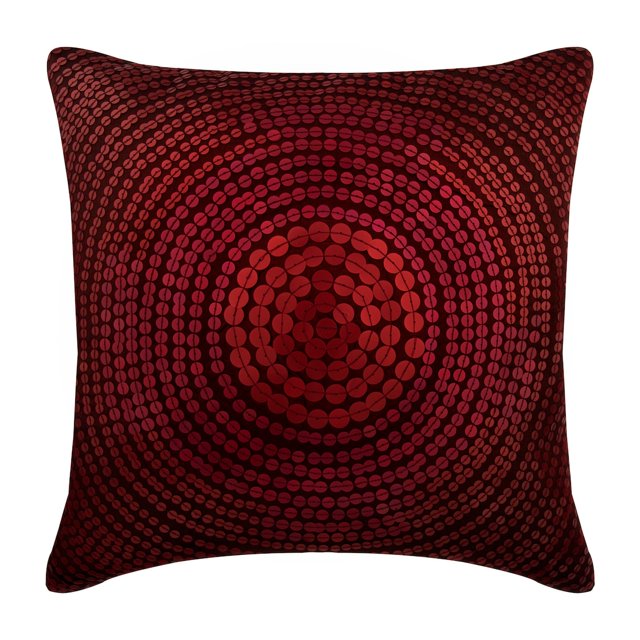 The HomeCentric Housse de Coussin à Paillettes Rouge Foncé, Lot de 2, 16x16 Pouces (40x40 cm), Taie d'Oreiller en Soie Carrée, Housse de Coussin à Paillettes Rouges, Maison, Cercles, Pois, Sequins Ornés, Pâques - Pois de Gaieté