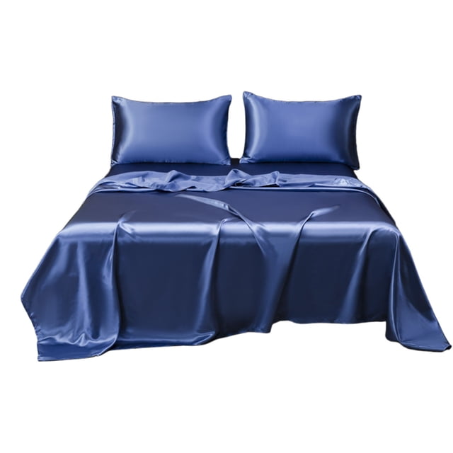 Soft Solid Matte Satin Hotel Sheet Set Dull Deep Pocket Fitted Sheet Flat Sheet Pillowcase