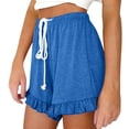 thumbnail image 5 of Womens Versatile Shorts Casual Pleated Hem Wide Leg Elastic Waist Drawstring Short Solid Color Loose Comfy Pants, 5 of 5