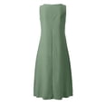 thumbnail image 5 of Ohufall Robe Femme en Coton et Lin à Col en V Sans Manches Décontractée Robe Débardeur Unie Confortable avec Poches Robe Midi d'Été Chic, 5 of 5