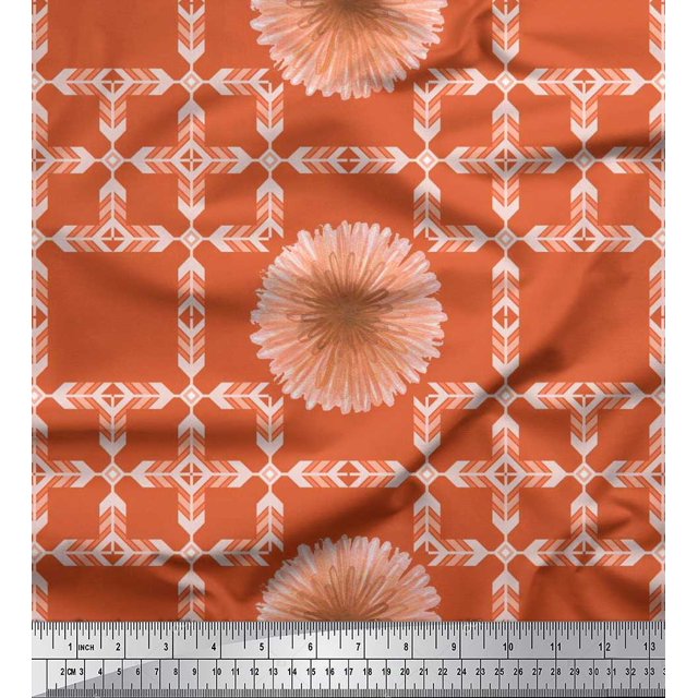 Soimoi Modal Satin Fabric Artistic Flower & Arrow African Decor Fabric Printed Yard 42 Inch Wide