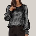 thumbnail image 2 of Hauts à Manches Longues pour Femmes, Blouse Décontractée Mode à Col Rond, Chemise Unie à Volants, T-Shirt Basique pour l'Automne, Tenue de Tous les Jours, Tenues de Bureau et de Fête, 2 of 7