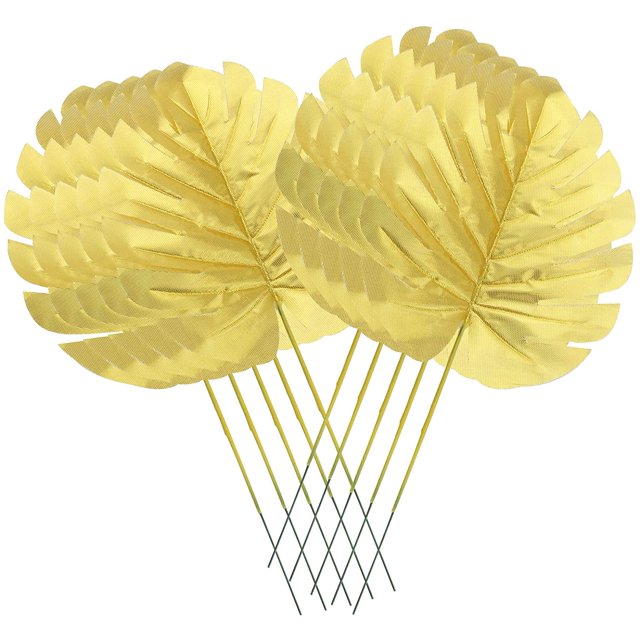 10PCS Gold Decoration Imitation Turtle Back Leaf Artificial Plants Palm Leaves Tropical Party Leaves