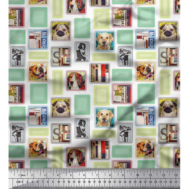 Soimoi Rayon Fabric Frames,Women & Dogs Patchwork Fabric Prints by Yard 42 Inch Wide