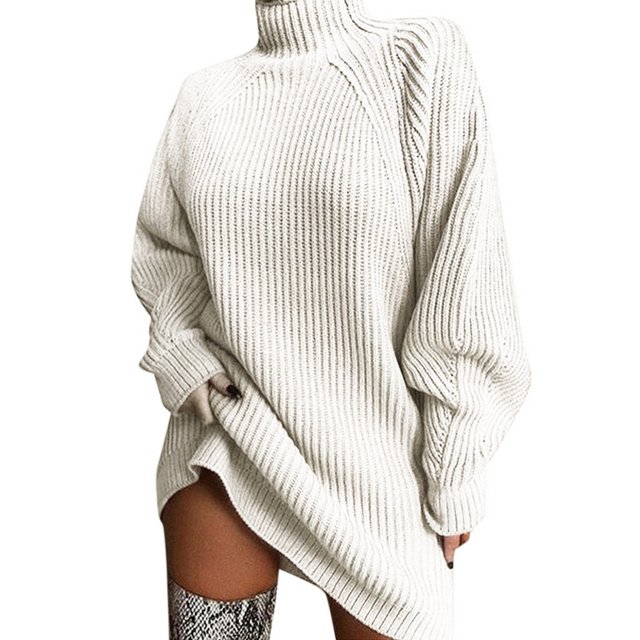 Kcodviy Chandail à Manches Femmes Chandails d'Hiver Chandail Uni Robe à Col Roulé Femmes Robes d'Hiver Longues Chandail Ample