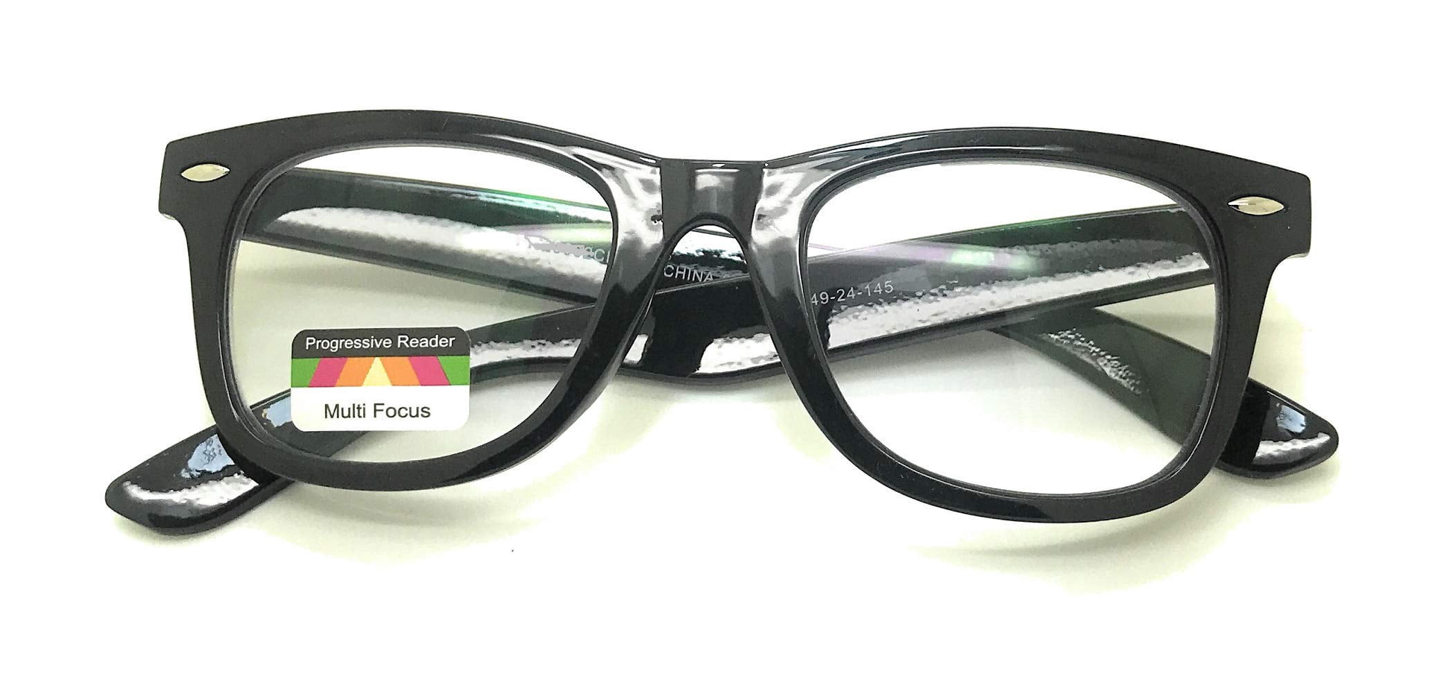 Multi Focus Progressive Reading Glasses 3 Powers in 1 Reader Square Horn Rim Eye Glasses (Black, 1.50)