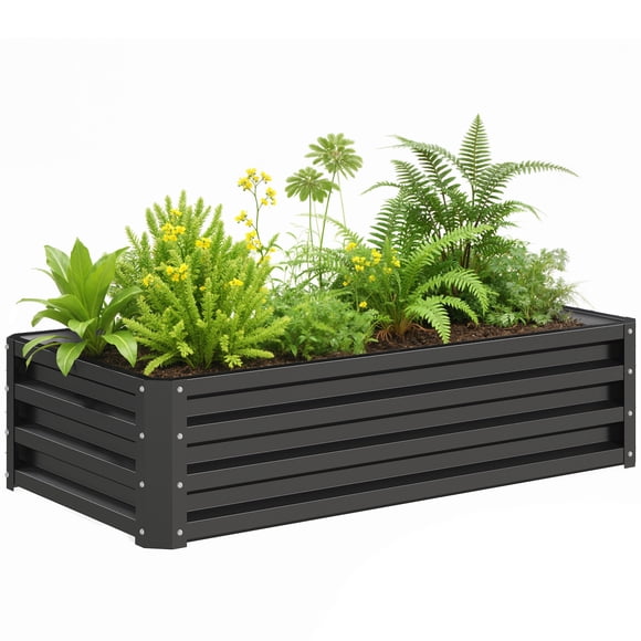 Outsunny 4' x 2' x 1' Raised Garden Bed, Galvanized Planter Box Grey