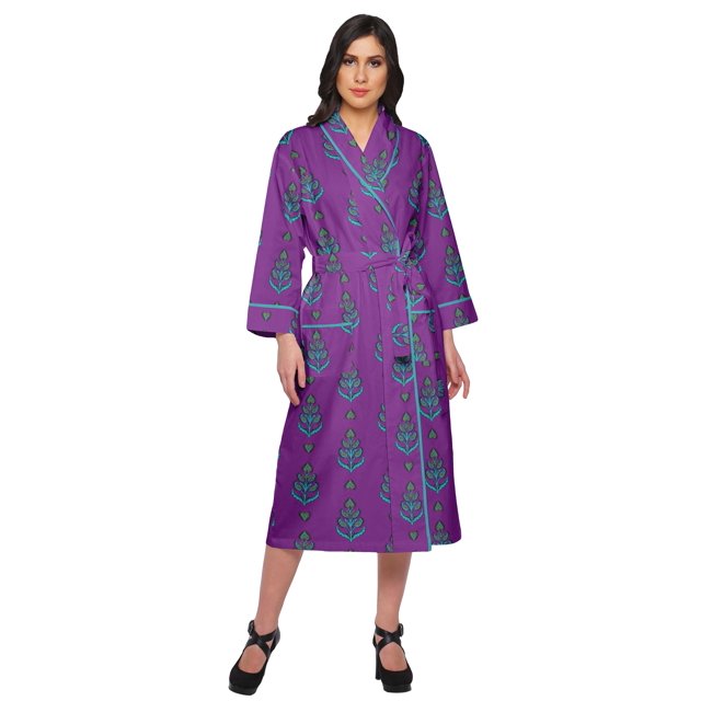 Moomaya Printed Robe For Girls Cotton Bathrobes For Women Wrap Dressing Gown