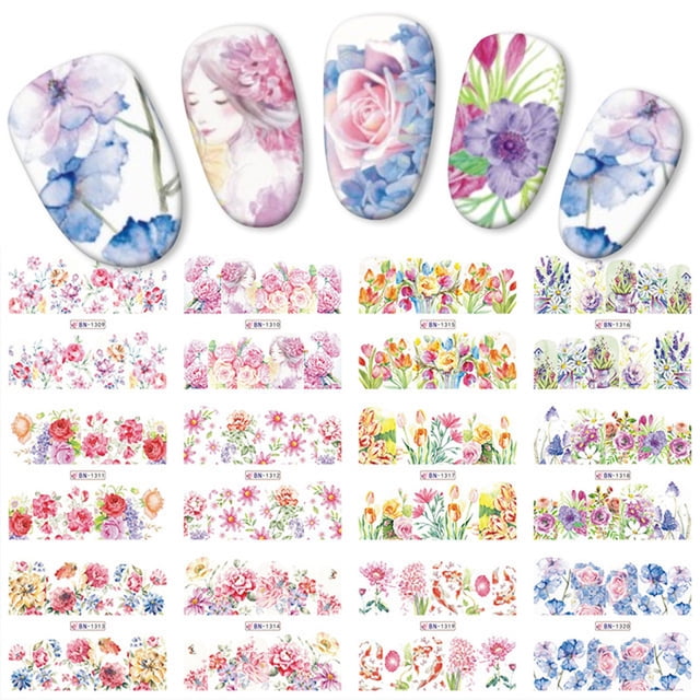 EGNMCR Nail Stickers Nail Watermark Sticker Gold Watercolor FlowerColor Nail Sticker 1PC Nail art