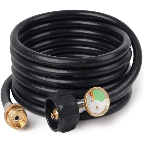 12 Feet Propane Hose Adapter with Gauge, Fit for Mr. Heater Buddy Heater, Blackstone Tabletop Griddle, Portable Propane Camping Stove and More, Connects to 5-20 lb Propane Tank
